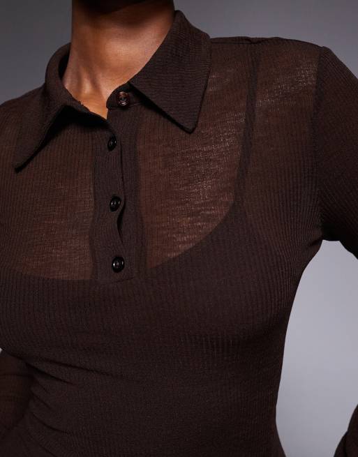 ASOS DESIGN - Robe longue double épaisseur à manches longues - Marron taupe, 3 de 4