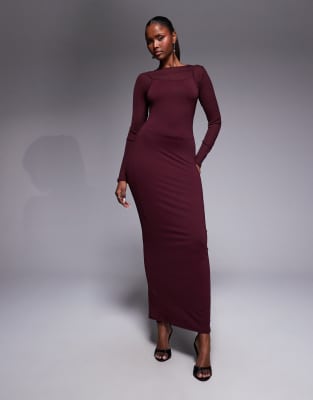 ASOS DESIGN - Robe longue double épaisseur à manches longues - Prune-Rouge
