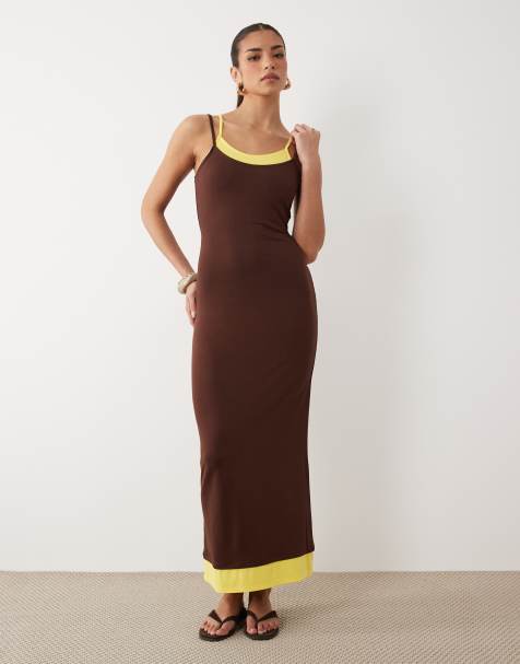 ASOS DESIGN - Robe longue double épaisseur - Marron et babeurre - view 1