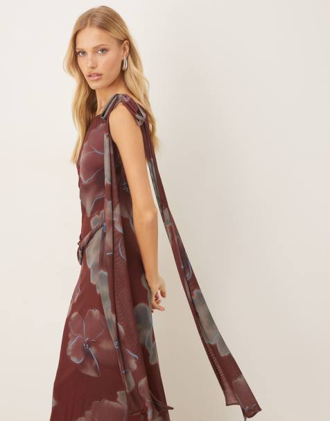 ASOS DESIGN - Robe longue drapée à détail torsadé et imprimé fleurs - view 1