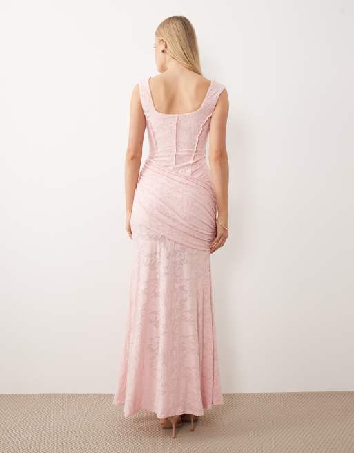 ASOS DESIGN - Robe longue drapée à la taille en tissu dévoré - Rose, 4 de 4