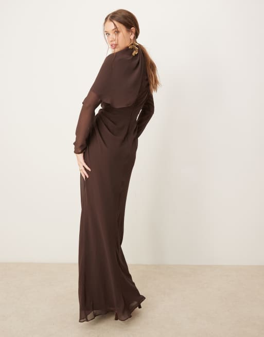 Asos Robe Marron Manche Longue ASOS DESIGN Robe Longue Drapée à
