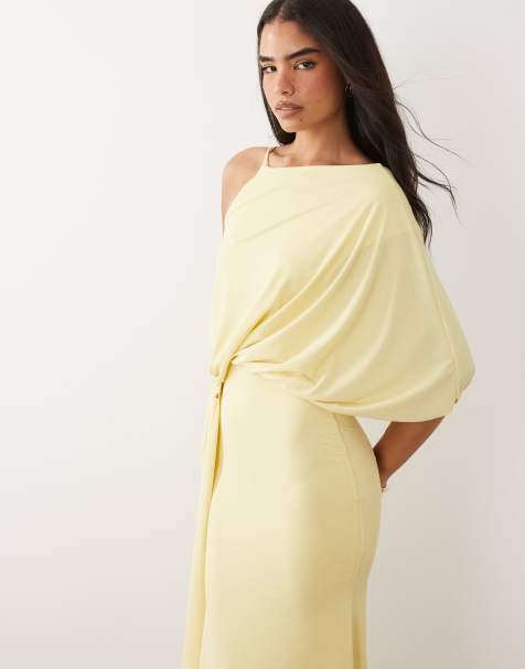 ASOS DESIGN - Robe longue drapée asymétrique - Citron - view 1