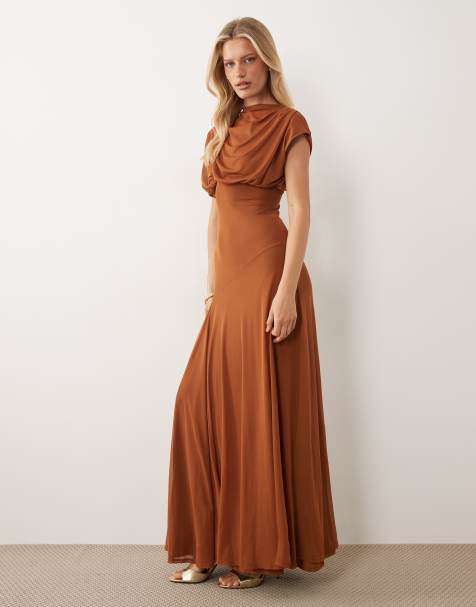 ASOS DESIGN - Robe longue drapée effet blousant - Gingembre - view 1