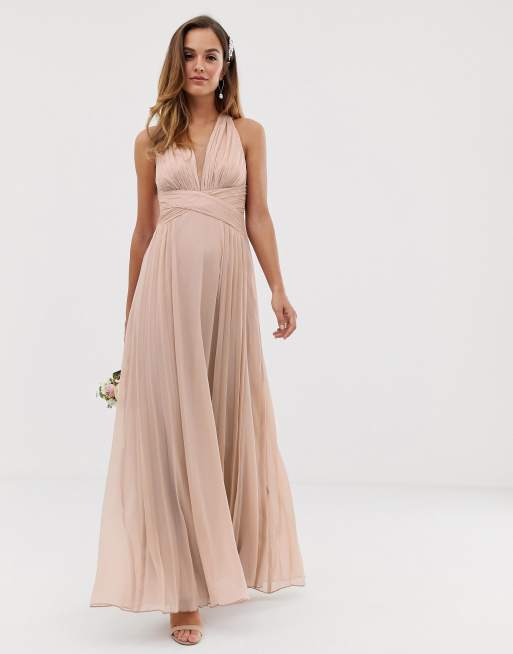 ASOS DESIGN Robe longue drapee pour demoiselle d honneur avec corsage fronce et effet croise a la taille