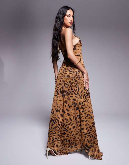 ASOS DESIGN - Robe longue dus nu en tulle à imprimé léopard avec fente à volants, 4 de 4