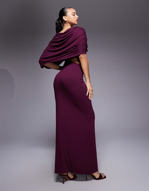 ASOS DESIGN - Robe longue effet cape asymétrique à découpe - Figue, 4 de 4