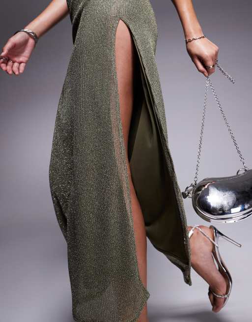 ASOS DESIGN - Robe longue effet cotte de mailles à bretelles fines - Kaki, 2 de 4