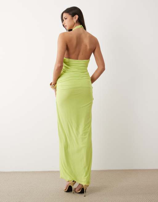 ASOS DESIGN - Robe longue effet drapé à col montant - Citron vert, 2 de 4