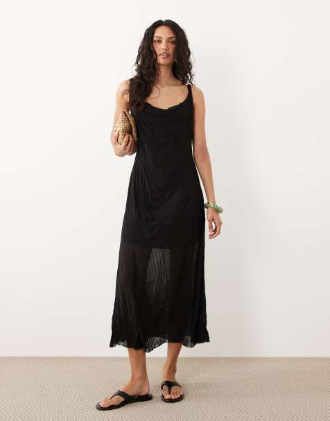 ASOS DESIGN - Robe longue effet froissé à encolure dégagée - Noir - view 1