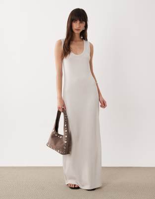 Robe longue en bouclé léger à encolure dégagée - Taupe-Neutral 42