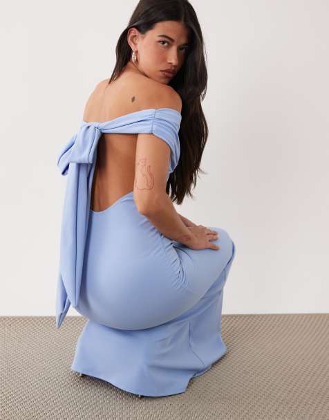 ASOS DESIGN - Robe longue en crêpe à col V - Bleu pastel - view 1