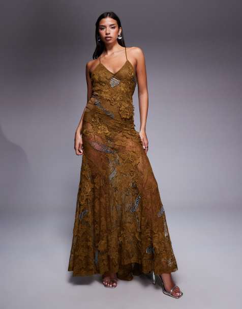 ASOS DESIGN - Robe longue en dentelle à appliqués et franges de qualité supérieure - view 1