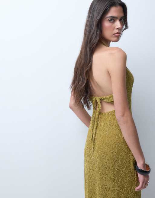 ASOS DESIGN robe longue en dentelle à col V plongeant vert olive, 4 de 5