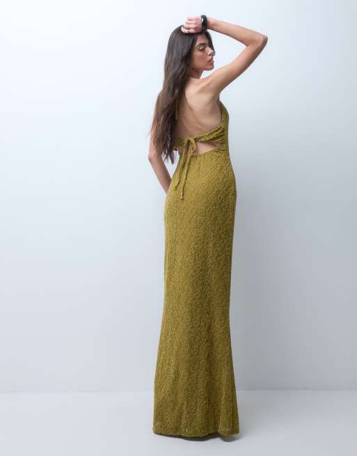 ASOS DESIGN robe longue en dentelle à col V plongeant vert olive, 5 de 5