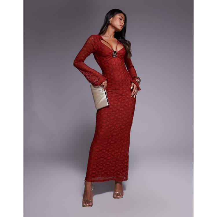 Robe En Dentelle Rouge Esprit – Taille 38, Longueur Cheville, Décontractée