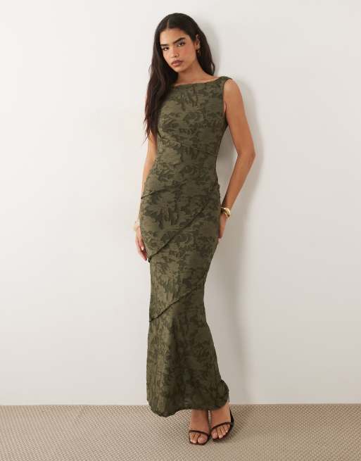 ASOS DESIGN - Robe longue en dévoré à col bénitier et coutures brutes - Vert, 2 de 4