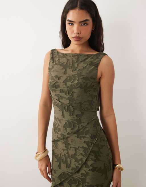 ASOS DESIGN - Robe longue en dévoré à col bénitier et coutures brutes - Vert, 4 de 4