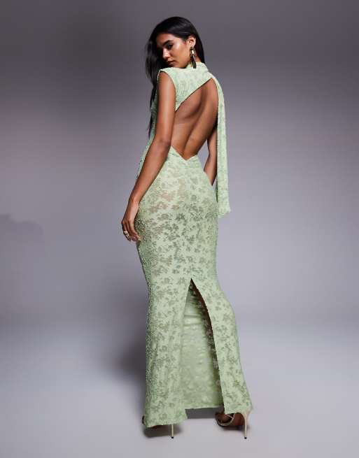ASOS DESIGN - Robe longue en dévoré avec foulard - Vert, 3 de 4