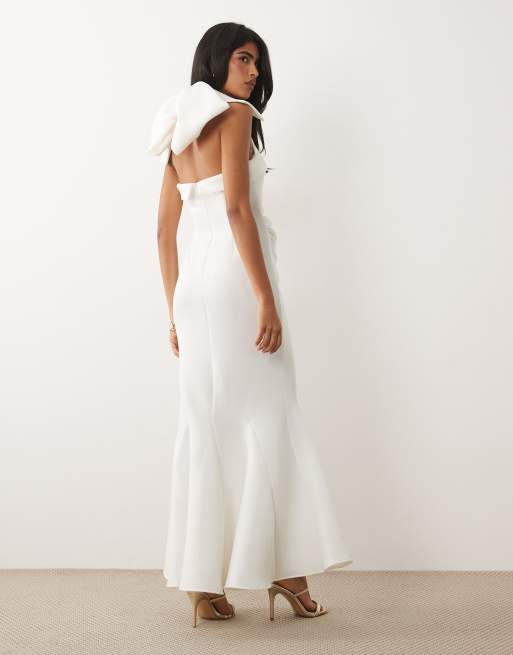 ASOS DESIGN - Robe longue en imitation néoprène avec encolure carrée et nœud dans le dos - Blanc, 3 de 4