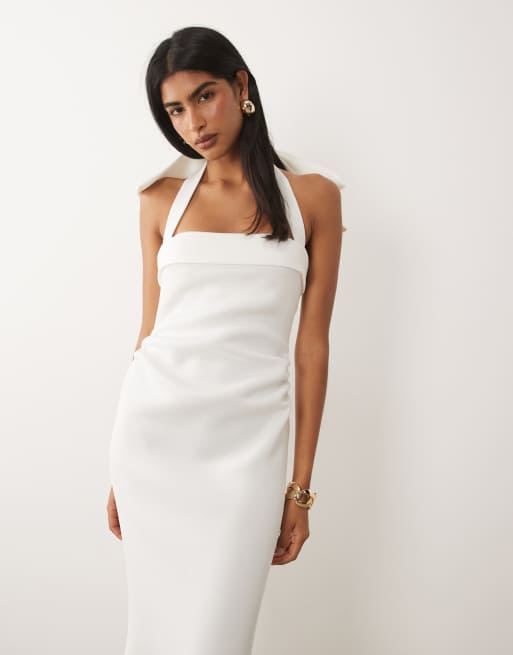ASOS DESIGN - Robe longue en imitation néoprène avec encolure carrée et nœud dans le dos - Blanc, 4 de 4