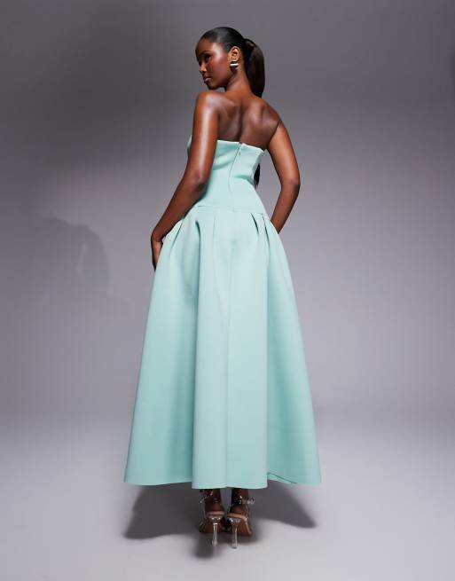 ASOS DESIGN - Robe longue en imitation néoprène de qualité supérieure à taille basse et bordures ondulées - Menthe, 3 de 4