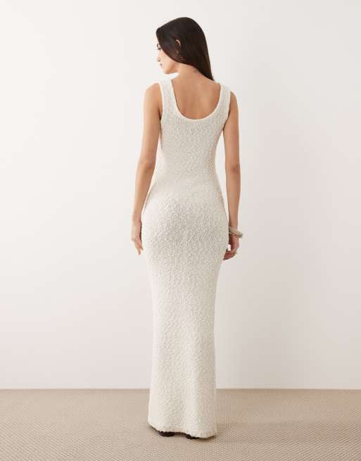 ASOS DESIGN - Robe longue en maille bouclée à encolure dégagée - Écru, 4 de 4