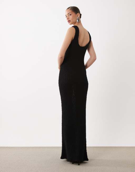ASOS DESIGN - Robe longue en maille bouclée à encolure dégagée - Noir, 4 de 4