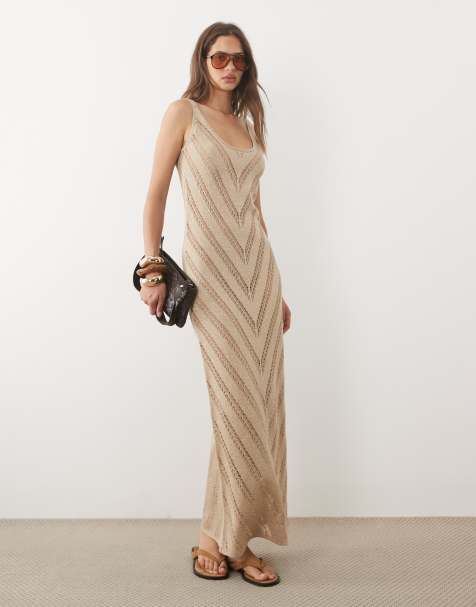 ASOS DESIGN - Robe longue en maille métallisée - Doré - view 1