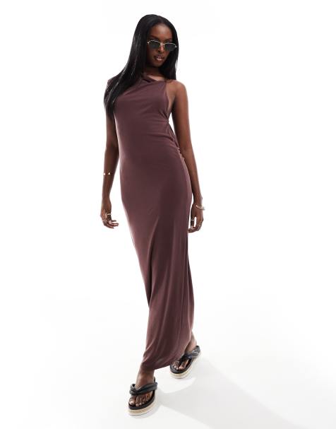 ASOS DESIGN - Robe longue en modal à bretelles croisées dans le dos - Marron - view 1