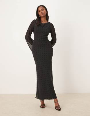 Robe longue en mousseline à manches ange - Noir à pois-Multicolore 36