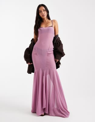 Robe longue en mousseline à surpiqûres - Lilas-Violet 42