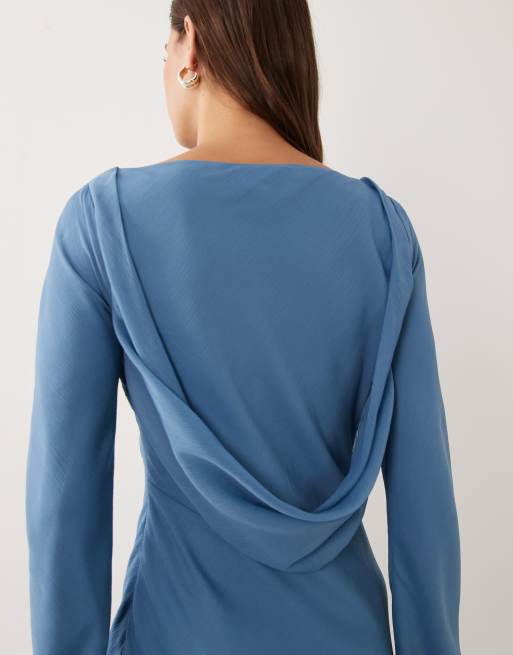 ASOS DESIGN - Robe longue en mousseline avec dos bénitier - Bleu foncé, 4 de 4