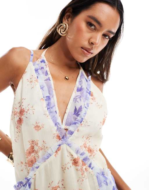 ASOS DESIGN Robe longue en mousseline avec imprimes fleuris vintage et detail style brassiere ASOS