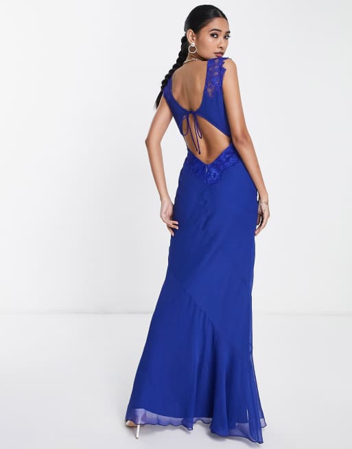 ASOS DESIGN - Robe longue en mousseline coupée en biais avec appliqués en dentelle, 2 de 4