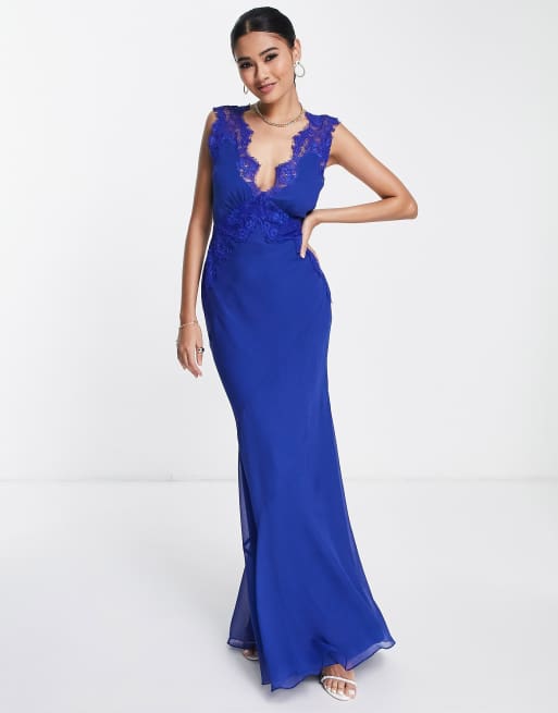 ASOS DESIGN - Robe longue en mousseline coupée en biais avec appliqués en dentelle, 3 de 4