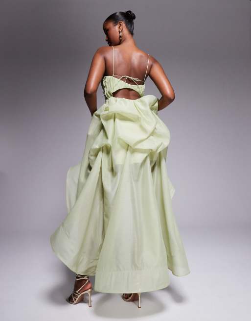 ASOS DESIGN - Robe longue en organdi avec jupe structurée et ourlet asymétrique - Vert sauge, 4 de 4