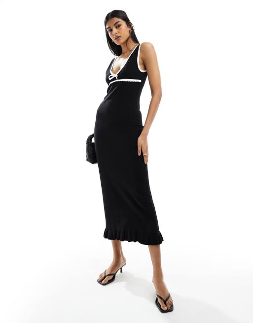 ASOS DESIGN - Robe longue en point mousse à bords contrastants