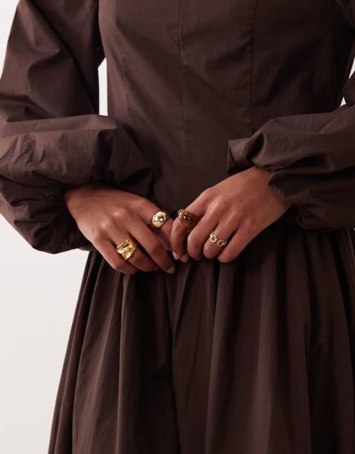 ASOS DESIGN - Robe longue en popeline à taille asymétrique et manches bouffantes - Chocolat, 4 de 4