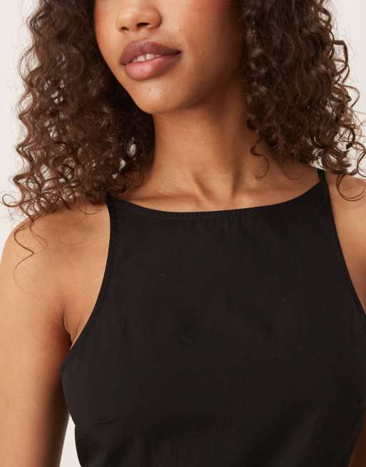 ASOS DESIGN - Robe longue en popeline avec encolure licou et taille basse - Noir, 3 de 4
