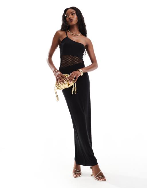 ASOS DESIGN - Robe longue en résille ajourée avec dos asymétrique - Noir