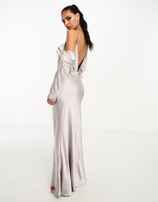 ASOS DESIGN - Robe longue en satin à bretelles et épaules dénudées - Gris argenté, 2 de 4