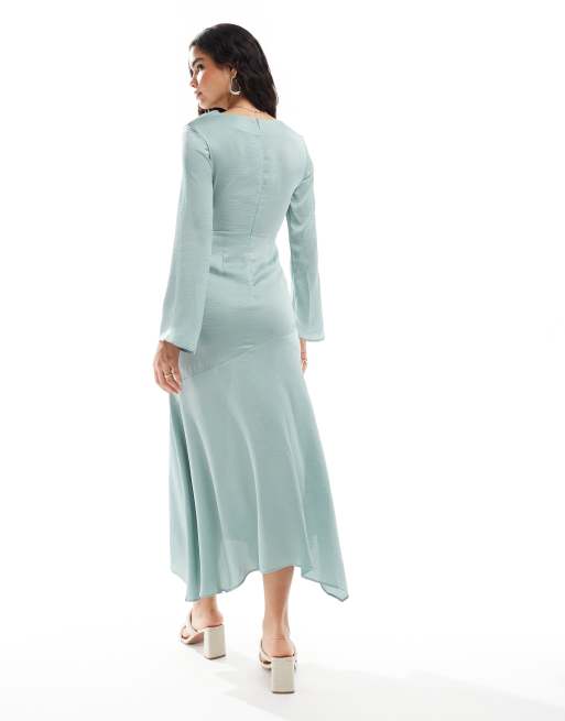 ASOS DESIGN - Robe longue en satin à col montant et ourlet asymétrique - Bleu clair, 4 de 4
