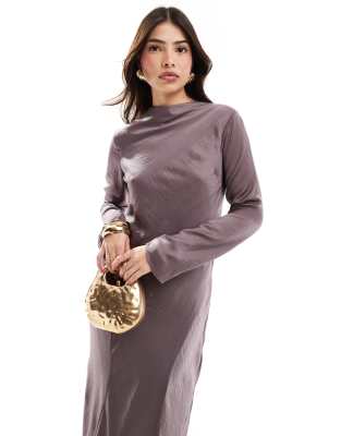 ASOS DESIGN - Robe longue en satin à col montant et surpiqûres - Mauve - view 1