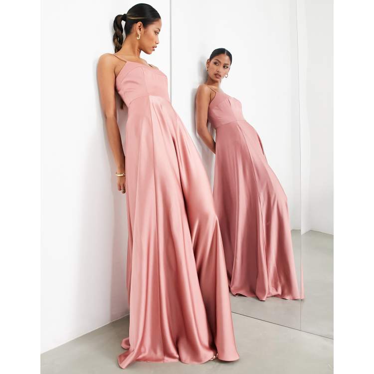 ASOS DESIGN Robe longue en satin fines bretelles avec jupe