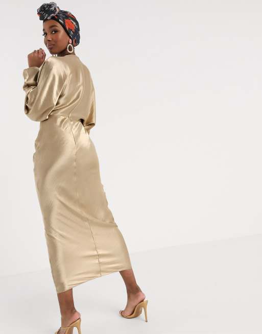 ASOS DESIGN - Robe longue en satin à manches chauve-souris coupée dans le biais - Huître, 2 de 4