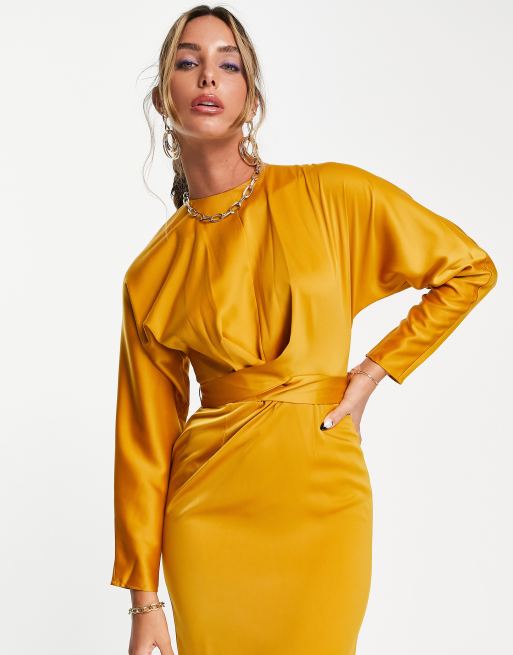 Robe satin jaune moutarde new arrivals