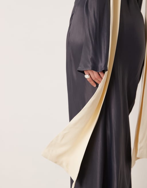 ASOS DESIGN - Robe longue en satin à manches longues avec foulard, 3 de 4