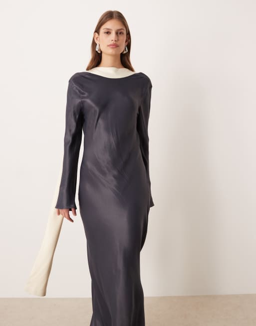 ASOS DESIGN - Robe longue en satin à manches longues avec foulard, 4 de 4