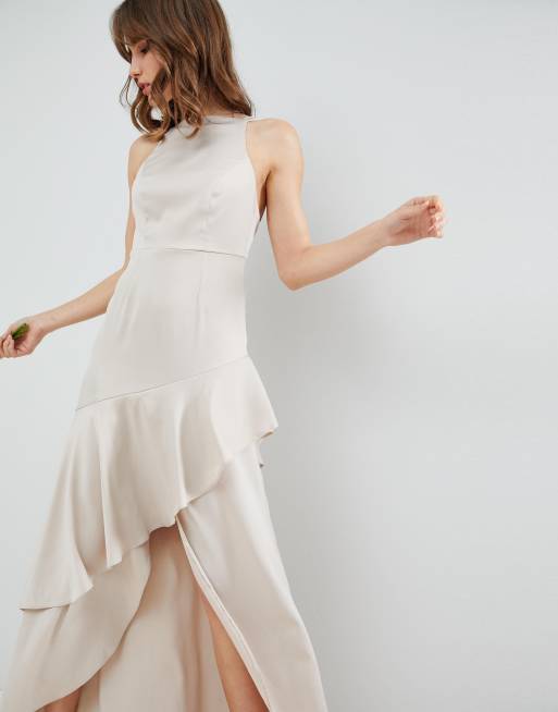 ASOS DESIGN - Robe longue en satin avec corsage forme chasuble et ourlet orné de volants, 3 de 4